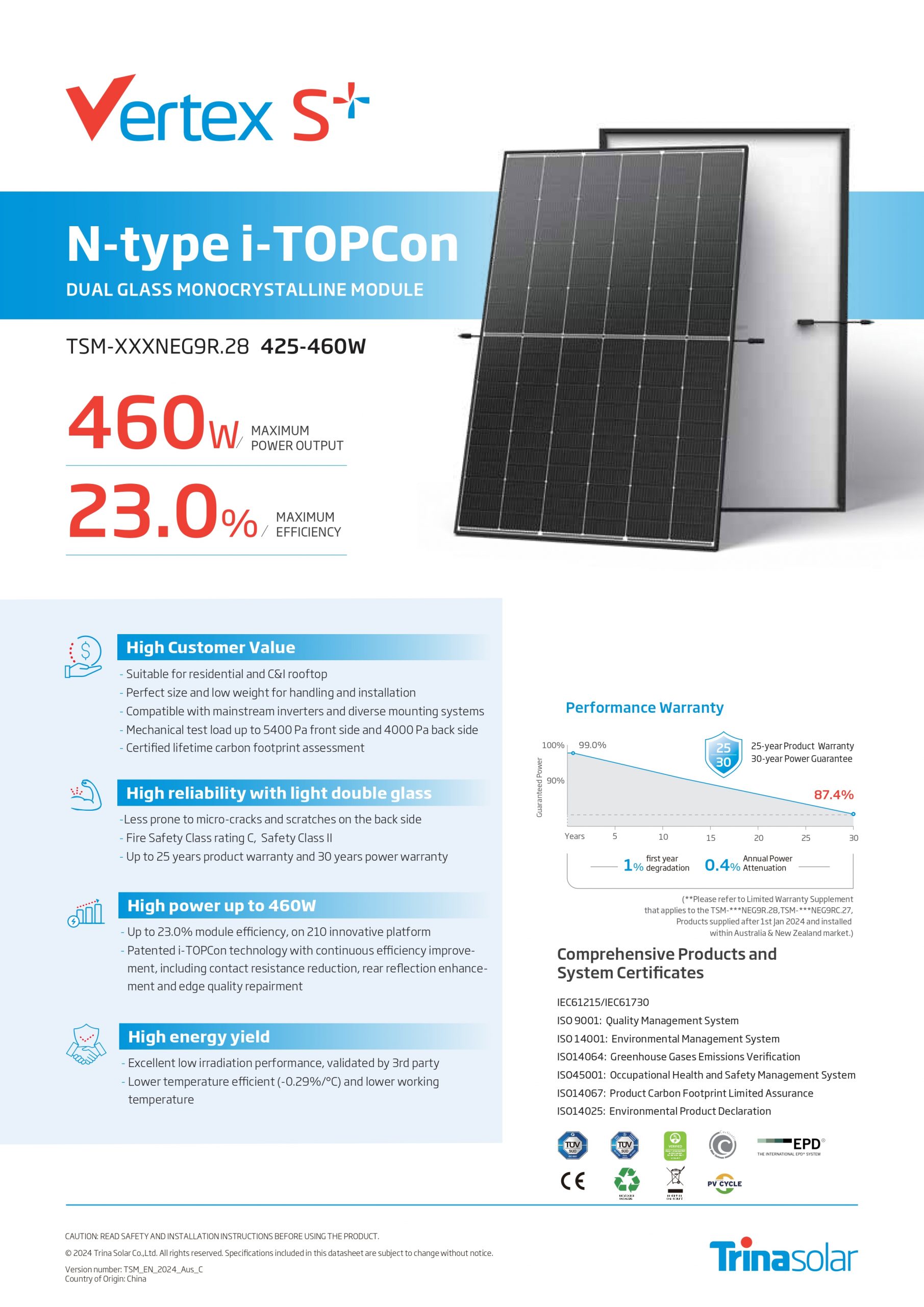 Datasheet - Vertex S+_NEG9R.28_425-460 EN_pv_md_page-0001 Panouri solare monocristaline Trina Solar Vertex S+ 460W Dual Glass